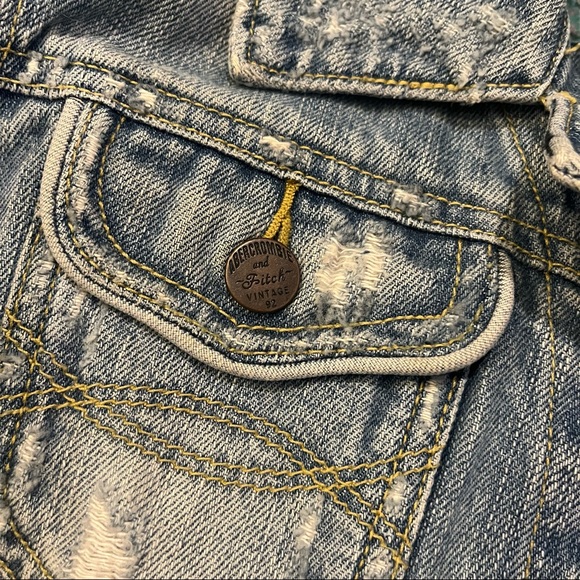 Abercrombie & Fitch Light Blue Distressed Denim Jacket - Picture 5 of 6